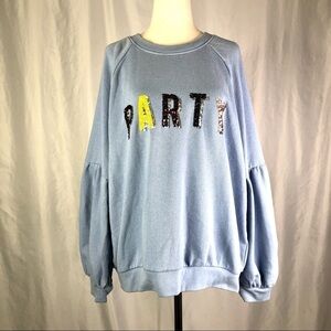 Aerie crewneck sweatshirt flounce gathered sleeves sequin PARTY sky blue XL